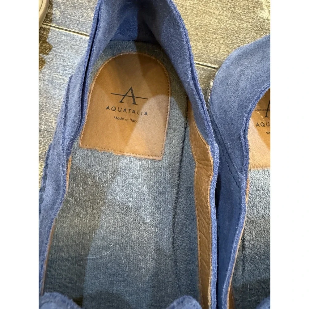 Aquatalia Men's Nick Suede Loafer MADE IN ITALY Steel Blue Slip On Size 10‎